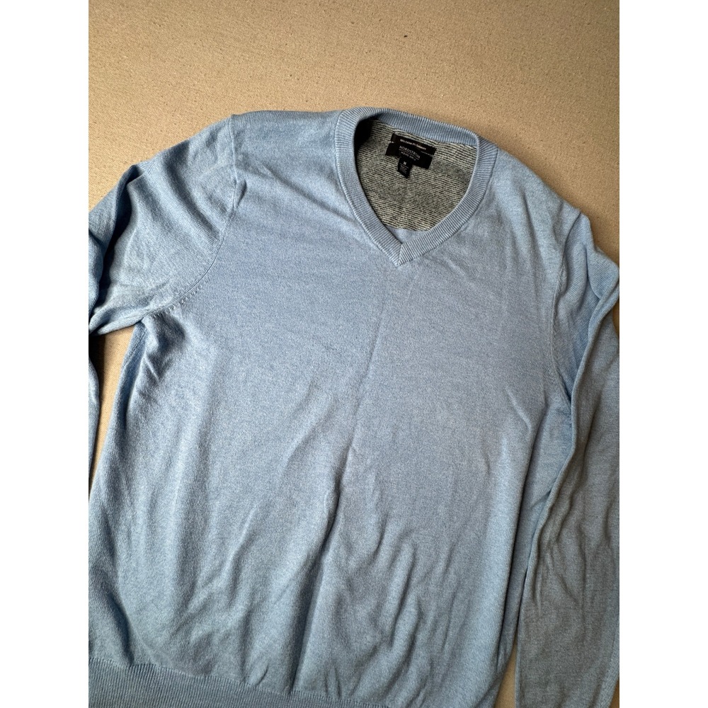 Nordstrom Mens Shop Light Blue Cotton Cashmere V-Neck Sweater Size Medium Preppy